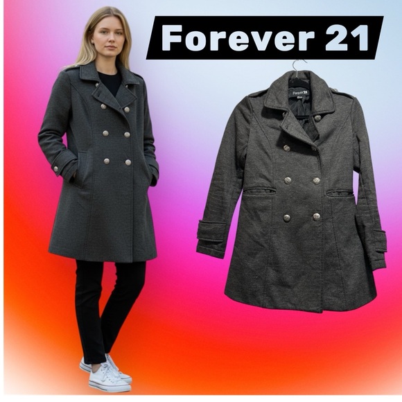 Forever 21 Jackets & Blazers - Vintage Y2K Forever 21 Charcoal Double-Breasted Trench Coat